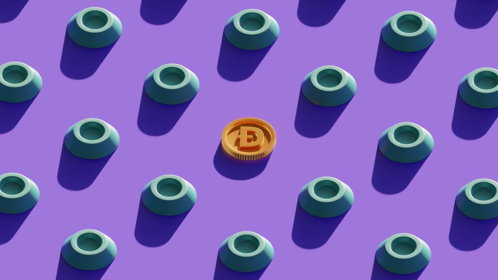 dao cryptocoin in front of purple background